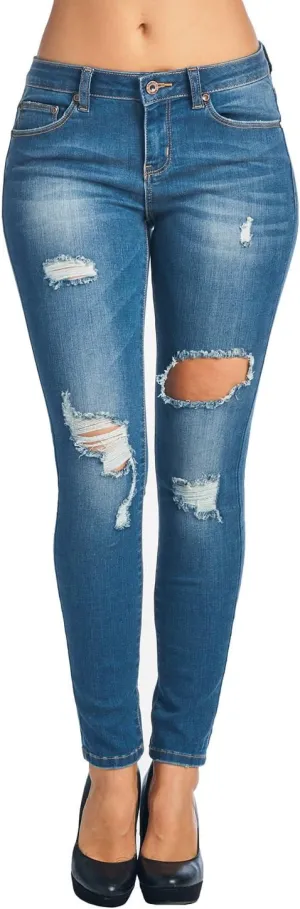 Women's Ripped Distressed/Frayed Hem Stretchy Skinny Jeans