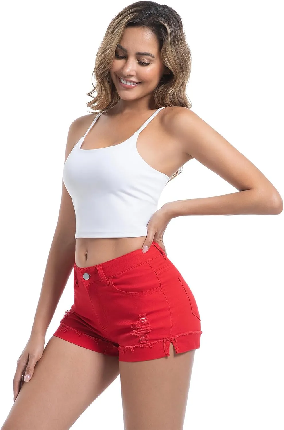 Women's Ripped Mid Rise Stretchy Denim Jeans Shorts