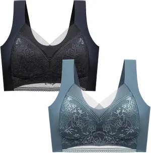 Womens Seamless Lace Sports Bra Pull On Daily Bras Mesh Panel with Wide Straps Elegant Comfortable Wireless Bralettes
