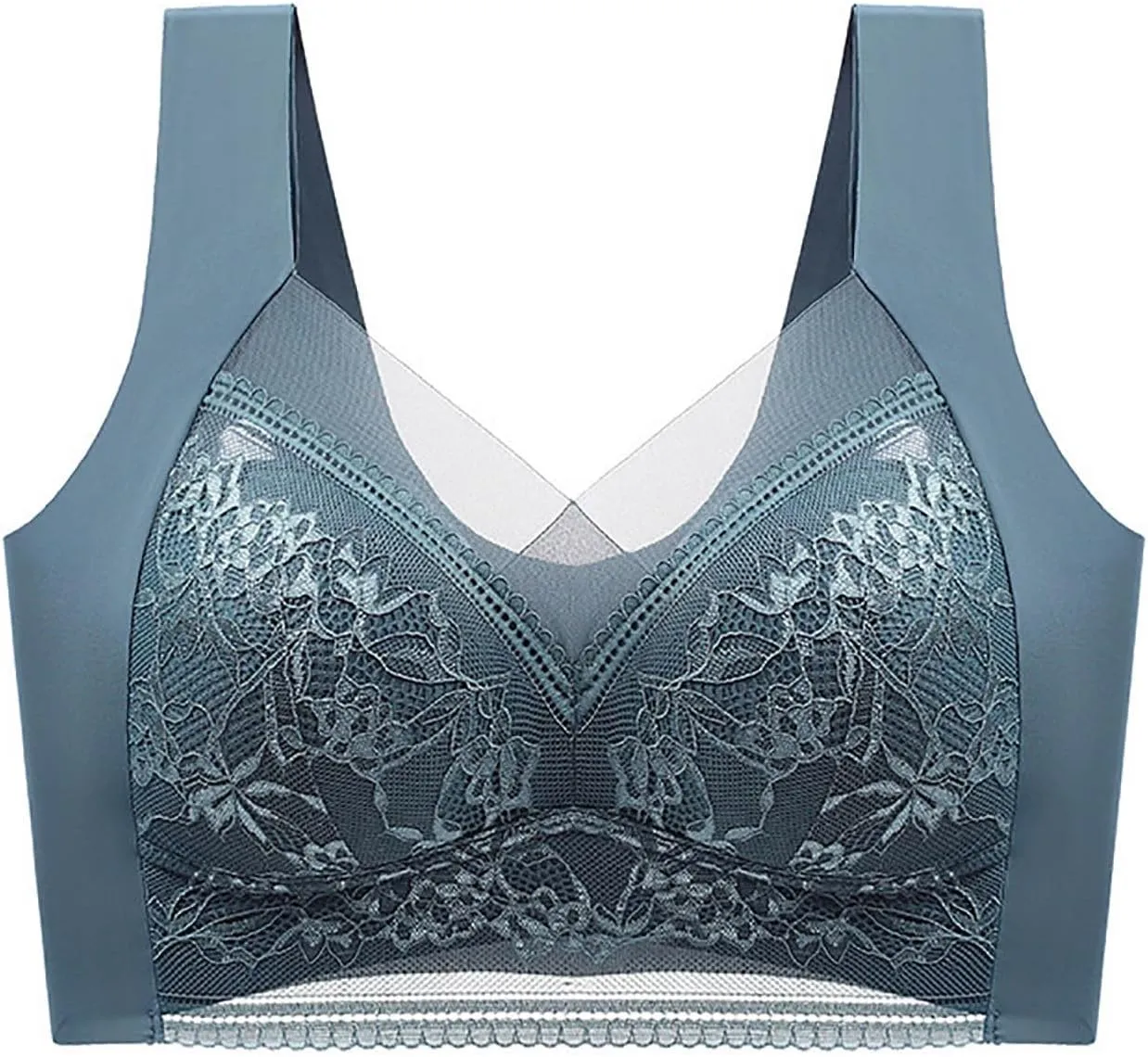 Womens Seamless Lace Sports Bra Pull On Daily Bras Mesh Panel with Wide Straps Elegant Comfortable Wireless Bralettes