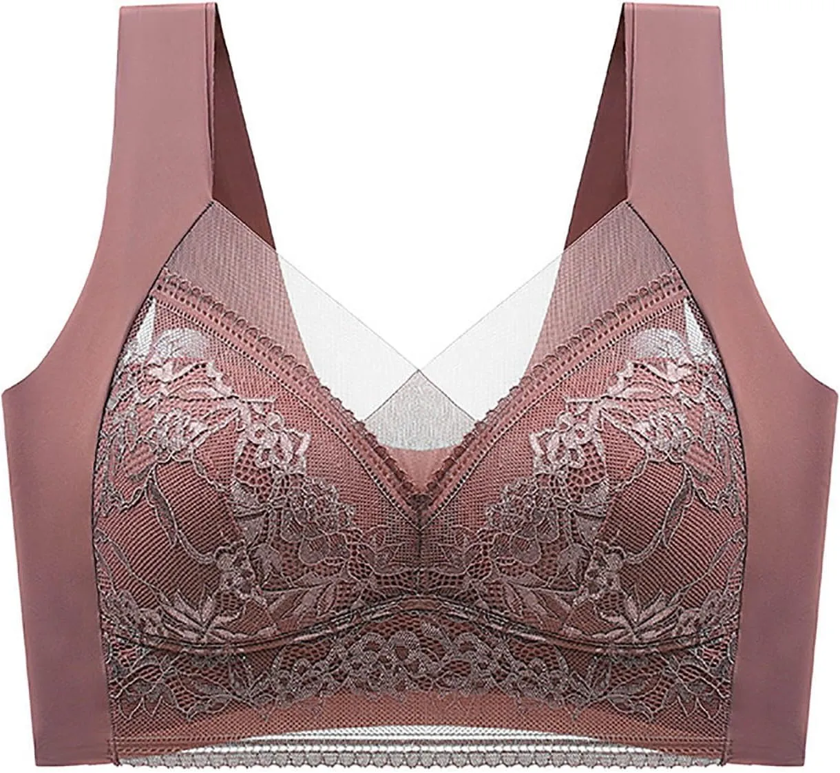 Womens Seamless Lace Sports Bra Pull On Daily Bras Mesh Panel with Wide Straps Elegant Comfortable Wireless Bralettes