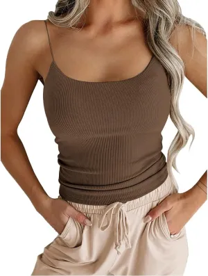 Women's Sexy Sleeveless Spaghetti Strap Ribbed Camisole Tank Tops