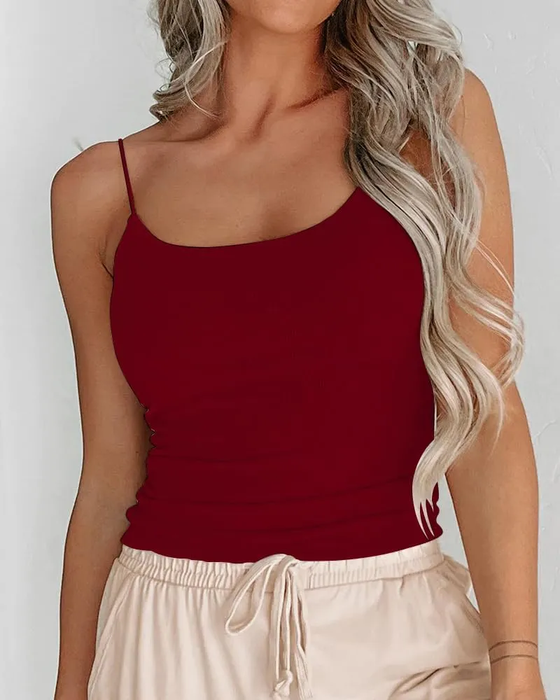 Women's Sexy Sleeveless Spaghetti Strap Ribbed Camisole Tank Tops