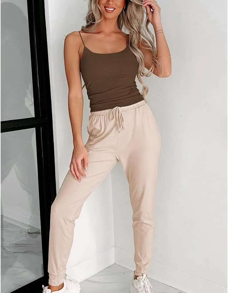 Women's Sexy Sleeveless Spaghetti Strap Ribbed Camisole Tank Tops
