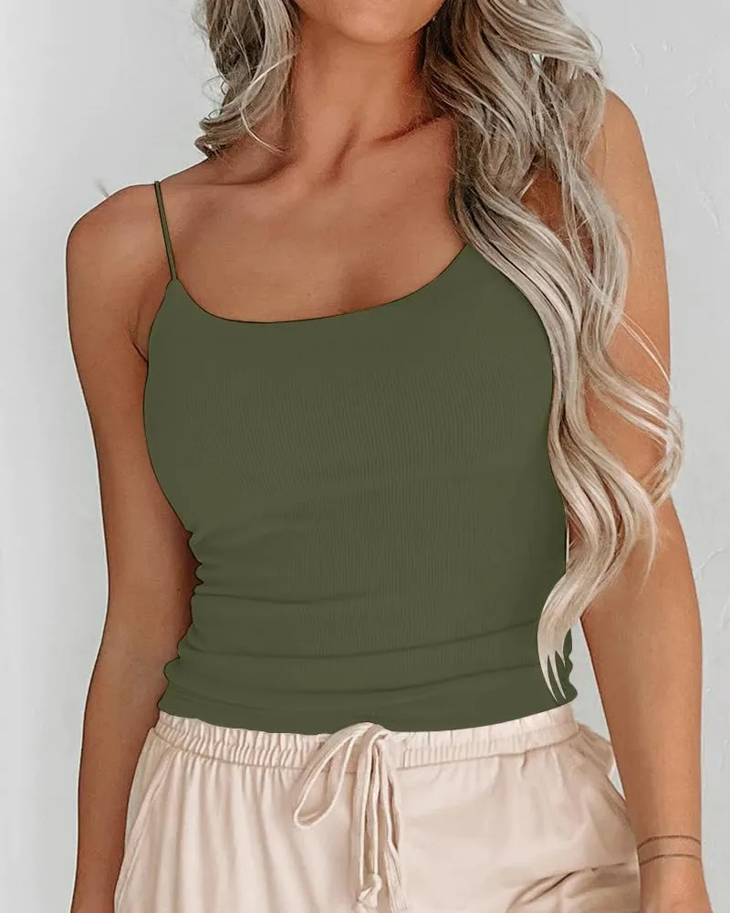 Women's Sexy Sleeveless Spaghetti Strap Ribbed Camisole Tank Tops