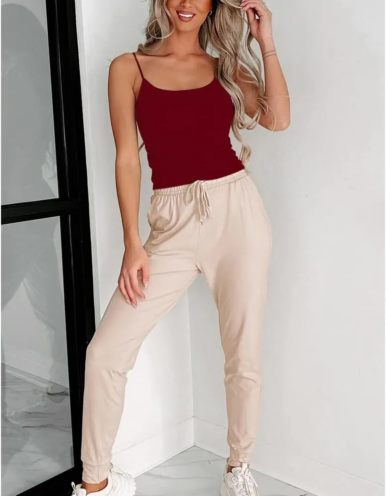 Women's Sexy Sleeveless Spaghetti Strap Ribbed Camisole Tank Tops
