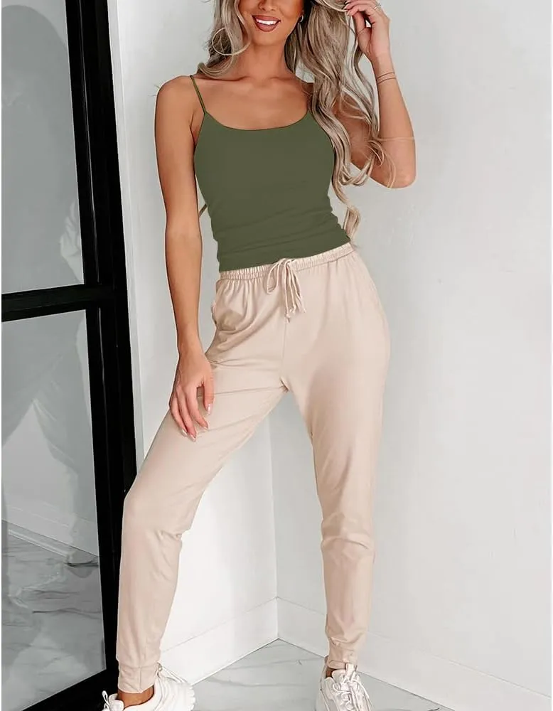 Women's Sexy Sleeveless Spaghetti Strap Ribbed Camisole Tank Tops