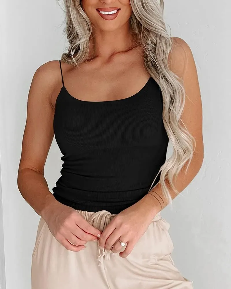 Women's Sexy Sleeveless Spaghetti Strap Ribbed Camisole Tank Tops