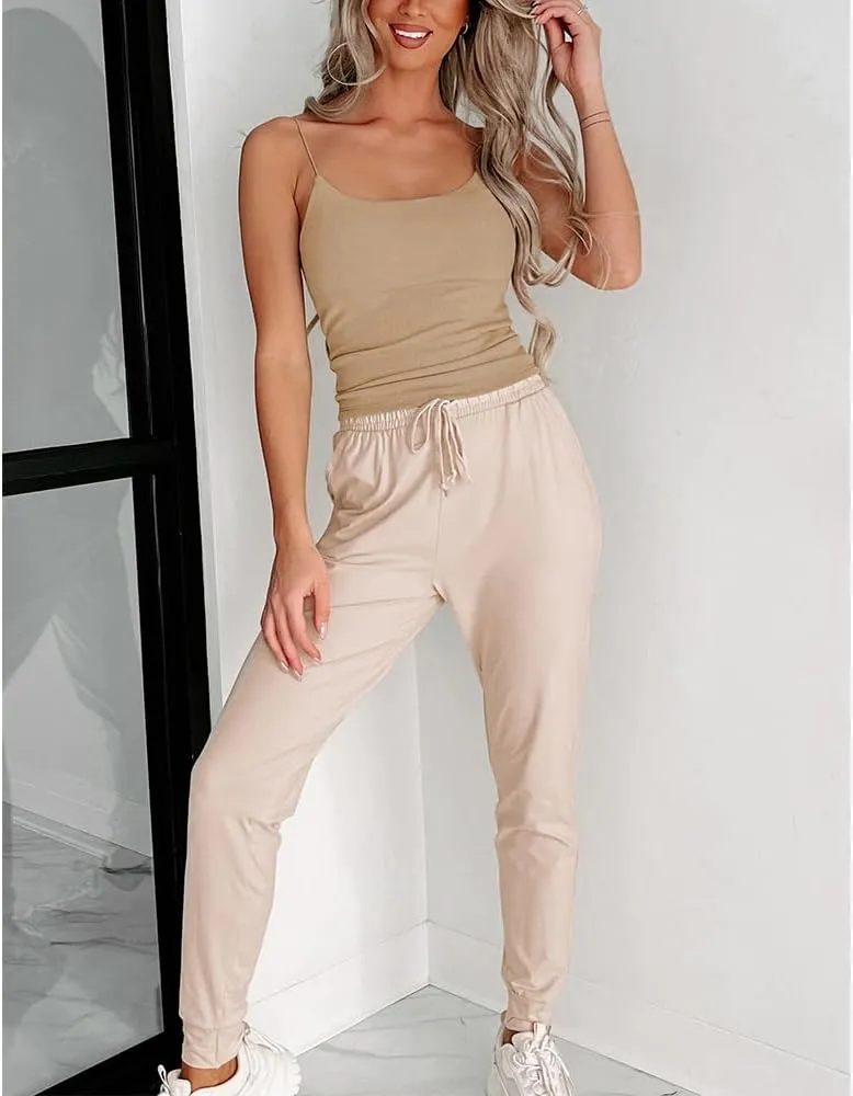 Women's Sexy Sleeveless Spaghetti Strap Ribbed Camisole Tank Tops