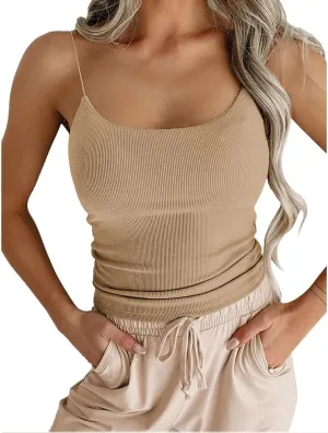 Women's Sexy Sleeveless Spaghetti Strap Ribbed Camisole Tank Tops