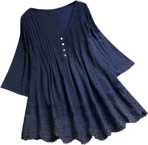 Womens Short Sleeve Linen Shirts Casual Round Neck Oversized T Shirt Embroidery Loose Fit Summer Tee Tops