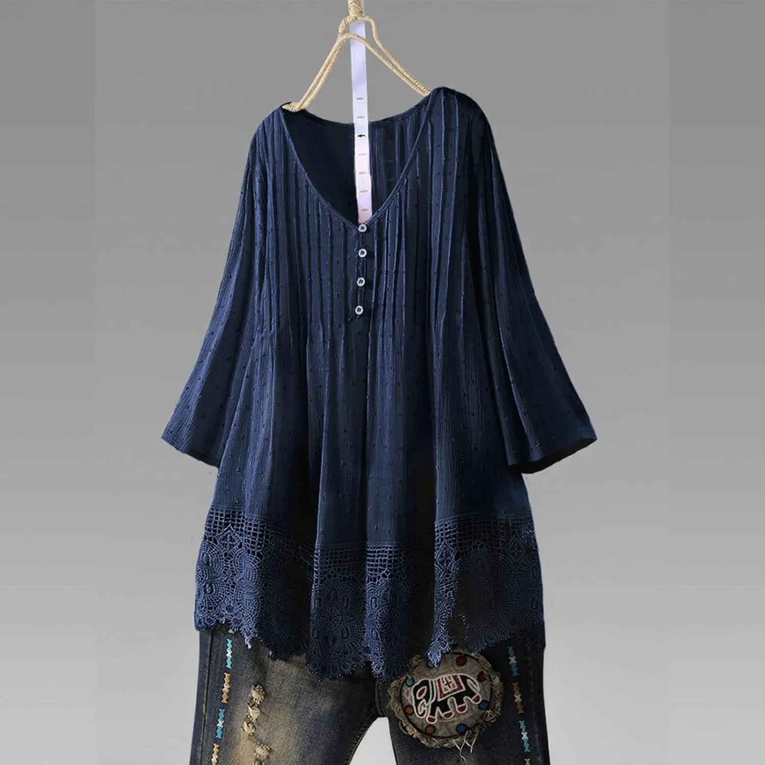 Womens Short Sleeve Linen Shirts Casual Round Neck Oversized T Shirt Embroidery Loose Fit Summer Tee Tops
