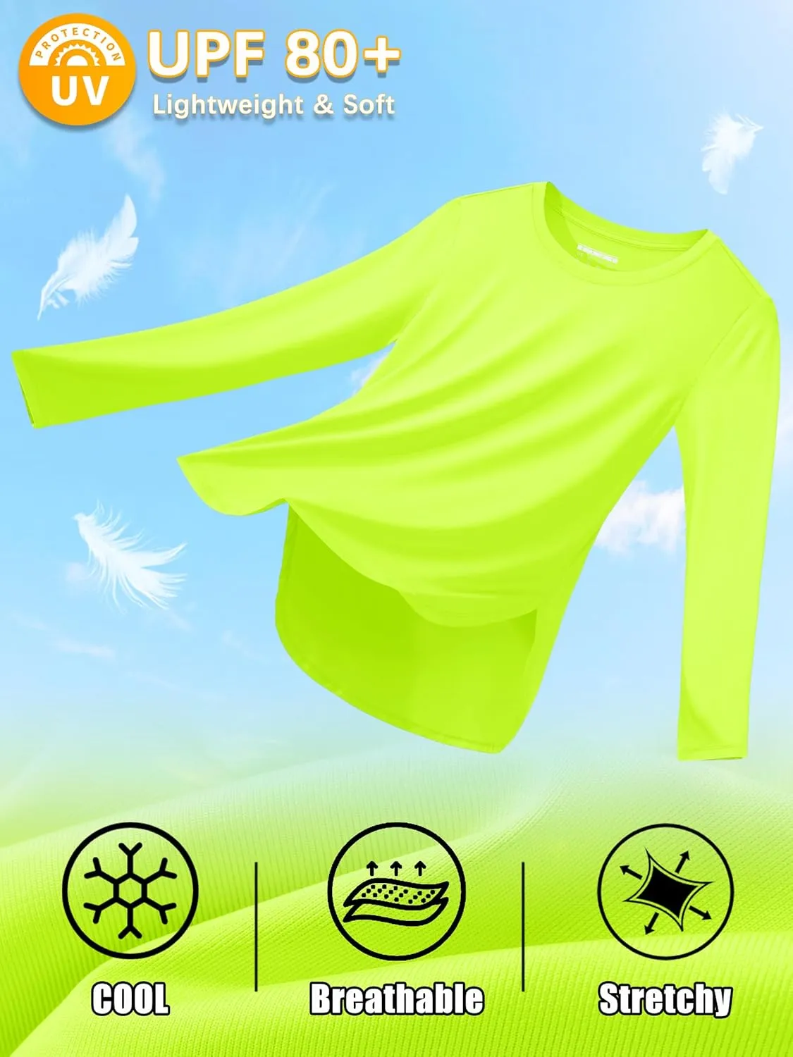 Women's Sun Shirts Long Sleeve Workout UPF 80  UV Protection Lightweight Quick Dry Outdoor Hiking Gym Tops