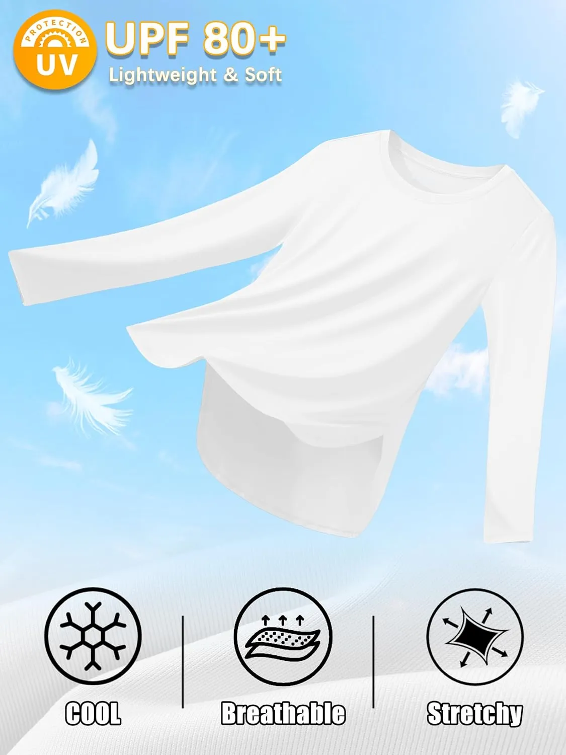 Women's Sun Shirts Long Sleeve Workout UPF 80  UV Protection Lightweight Quick Dry Outdoor Hiking Gym Tops