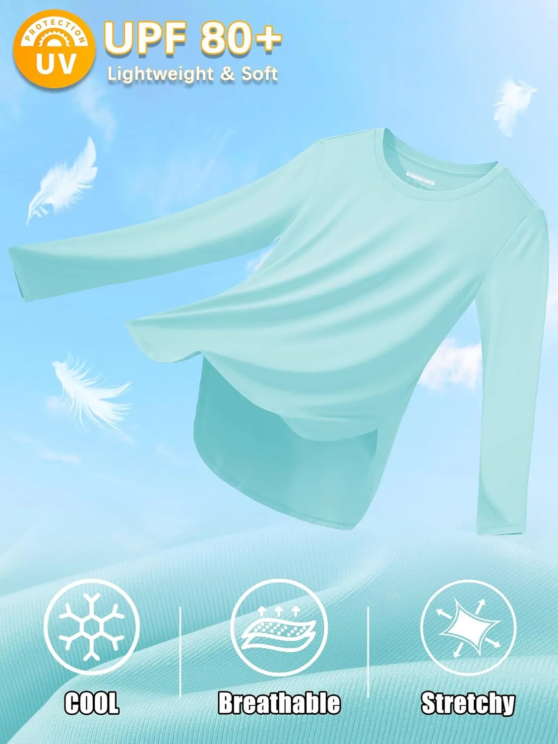 Women's Sun Shirts Long Sleeve Workout UPF 80  UV Protection Lightweight Quick Dry Outdoor Hiking Gym Tops