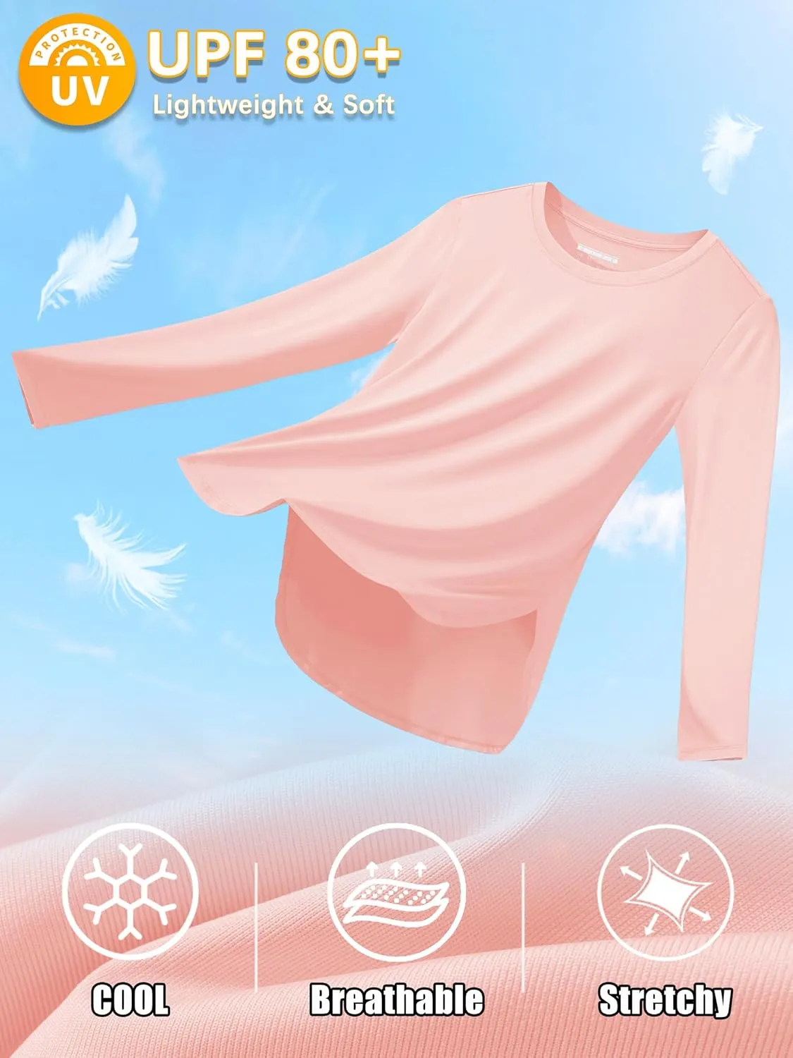 Women's Sun Shirts Long Sleeve Workout UPF 80  UV Protection Lightweight Quick Dry Outdoor Hiking Gym Tops