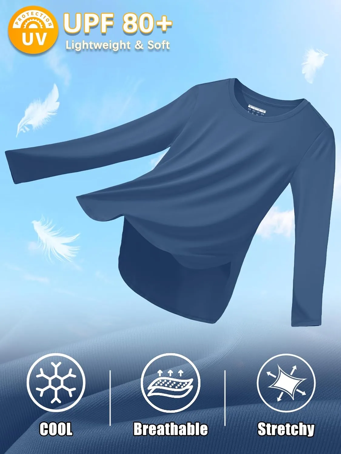 Women's Sun Shirts Long Sleeve Workout UPF 80  UV Protection Lightweight Quick Dry Outdoor Hiking Gym Tops