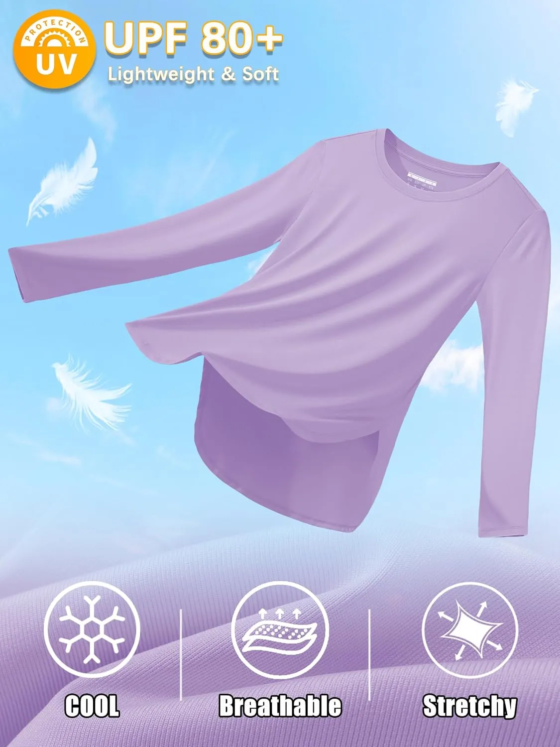 Women's Sun Shirts Long Sleeve Workout UPF 80  UV Protection Lightweight Quick Dry Outdoor Hiking Gym Tops
