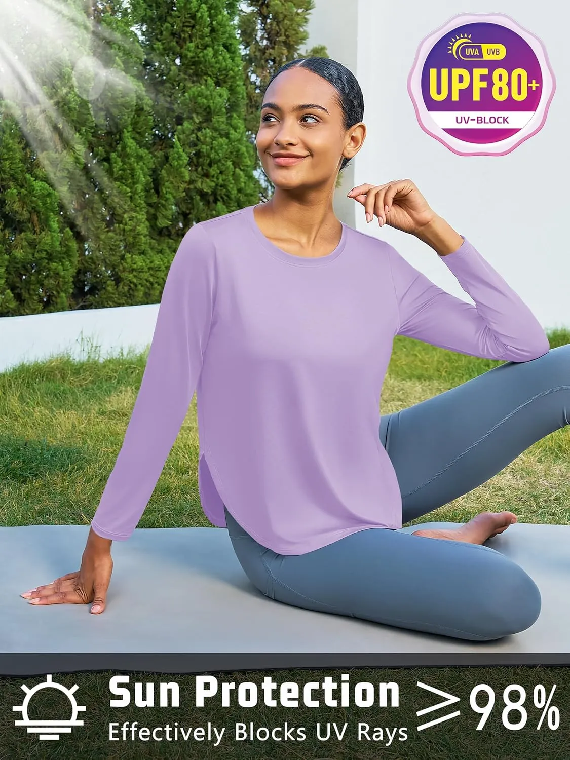 Women's Sun Shirts Long Sleeve Workout UPF 80  UV Protection Lightweight Quick Dry Outdoor Hiking Gym Tops