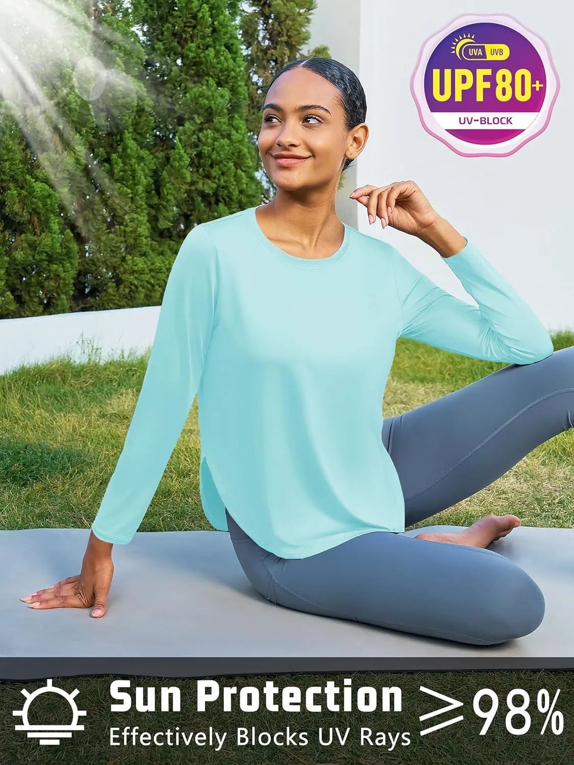 Women's Sun Shirts Long Sleeve Workout UPF 80  UV Protection Lightweight Quick Dry Outdoor Hiking Gym Tops