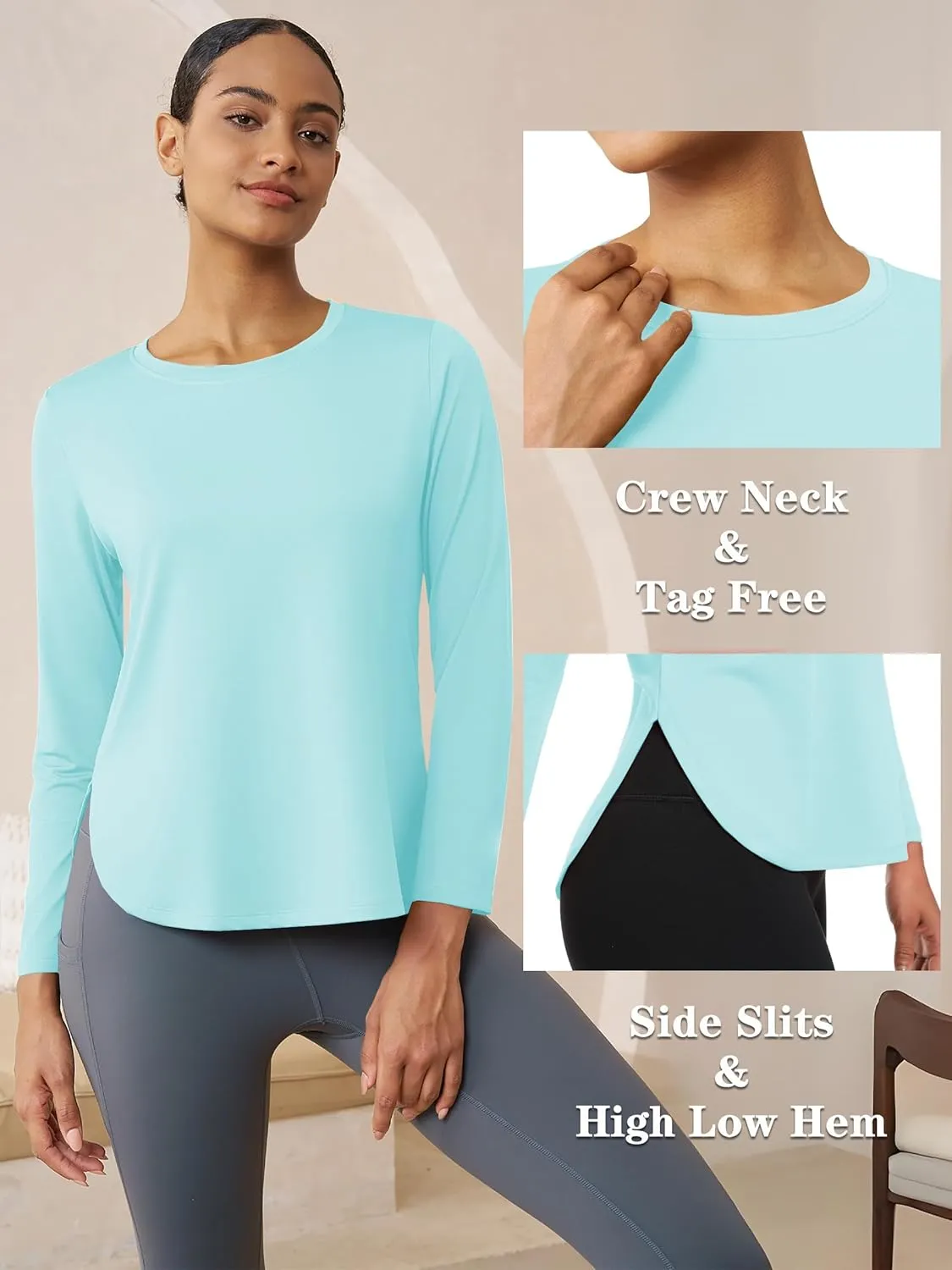 Women's Sun Shirts Long Sleeve Workout UPF 80  UV Protection Lightweight Quick Dry Outdoor Hiking Gym Tops