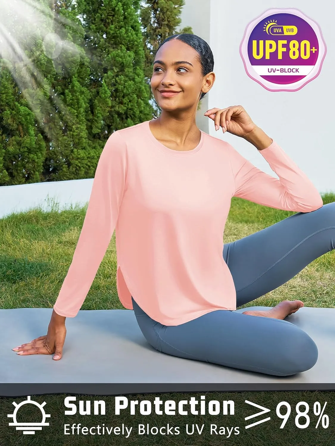Women's Sun Shirts Long Sleeve Workout UPF 80  UV Protection Lightweight Quick Dry Outdoor Hiking Gym Tops