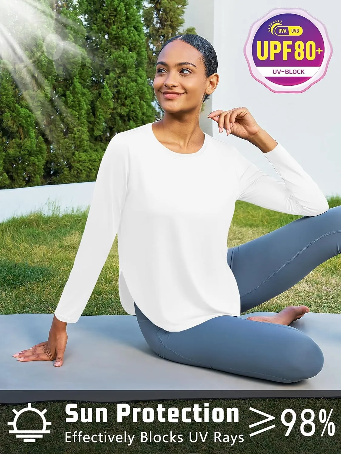 Women's Sun Shirts Long Sleeve Workout UPF 80  UV Protection Lightweight Quick Dry Outdoor Hiking Gym Tops