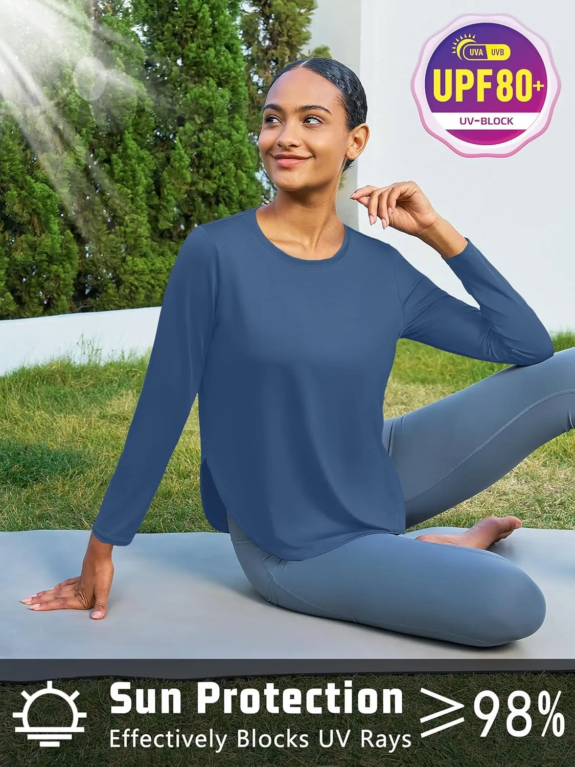 Women's Sun Shirts Long Sleeve Workout UPF 80  UV Protection Lightweight Quick Dry Outdoor Hiking Gym Tops