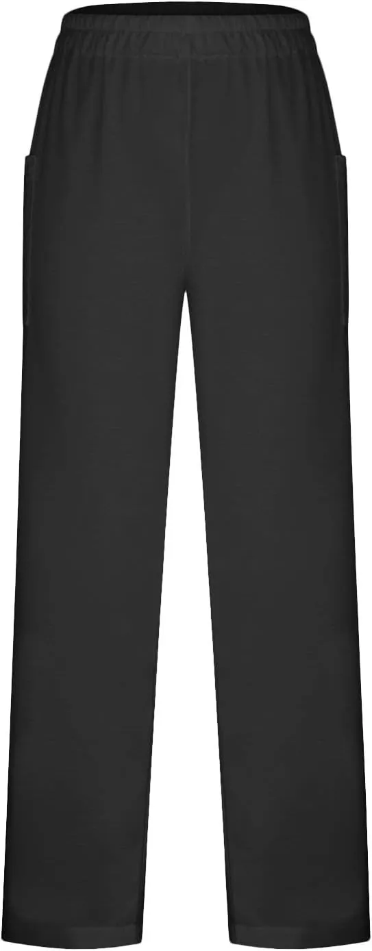 Women's Trendy Casual Pants Loose Fit Wide Leg with Pockets Trousers Lightweight Elastic Waist Business Working Chinos
