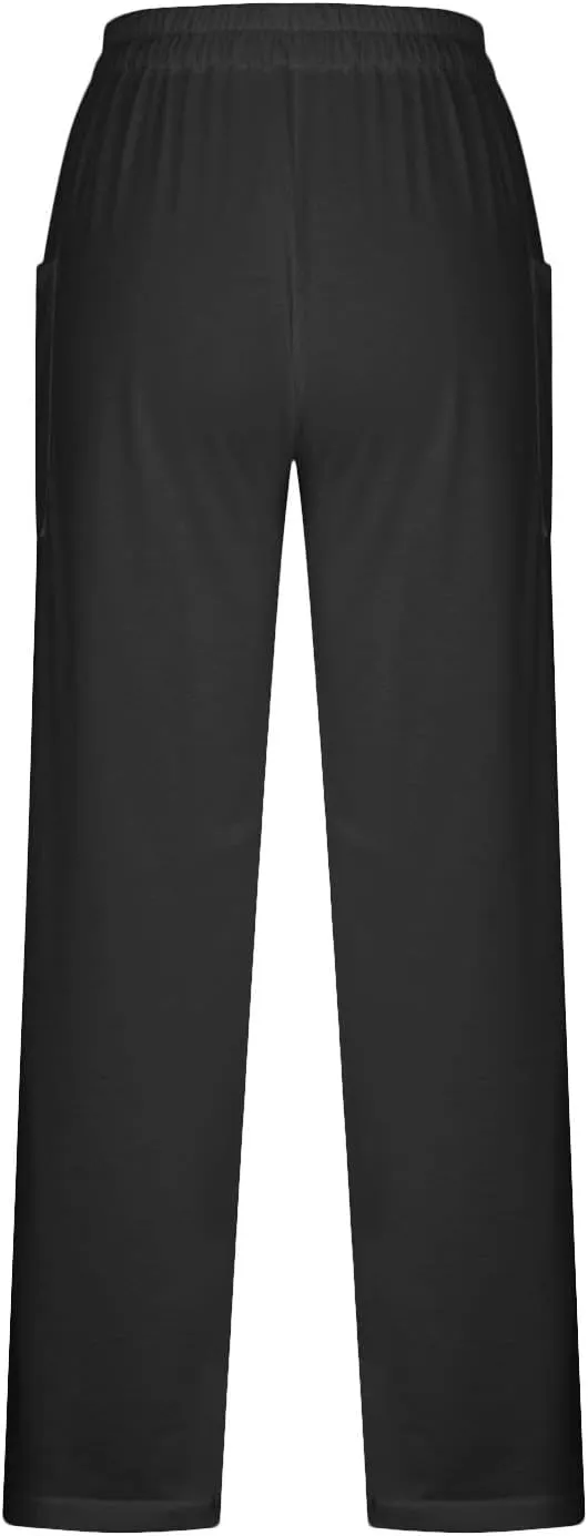 Women's Trendy Casual Pants Loose Fit Wide Leg with Pockets Trousers Lightweight Elastic Waist Business Working Chinos