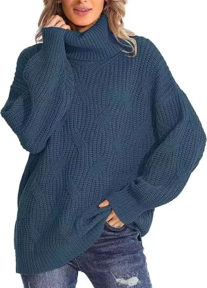 Women's Turtleneck Oversized Sweaters Knit Loose Oversized Pullover Sweater Top