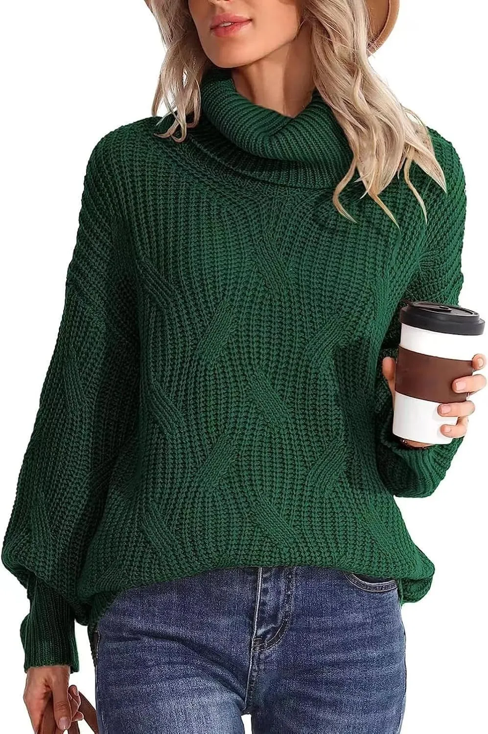 Women's Turtleneck Oversized Sweaters Knit Loose Oversized Pullover Sweater Top