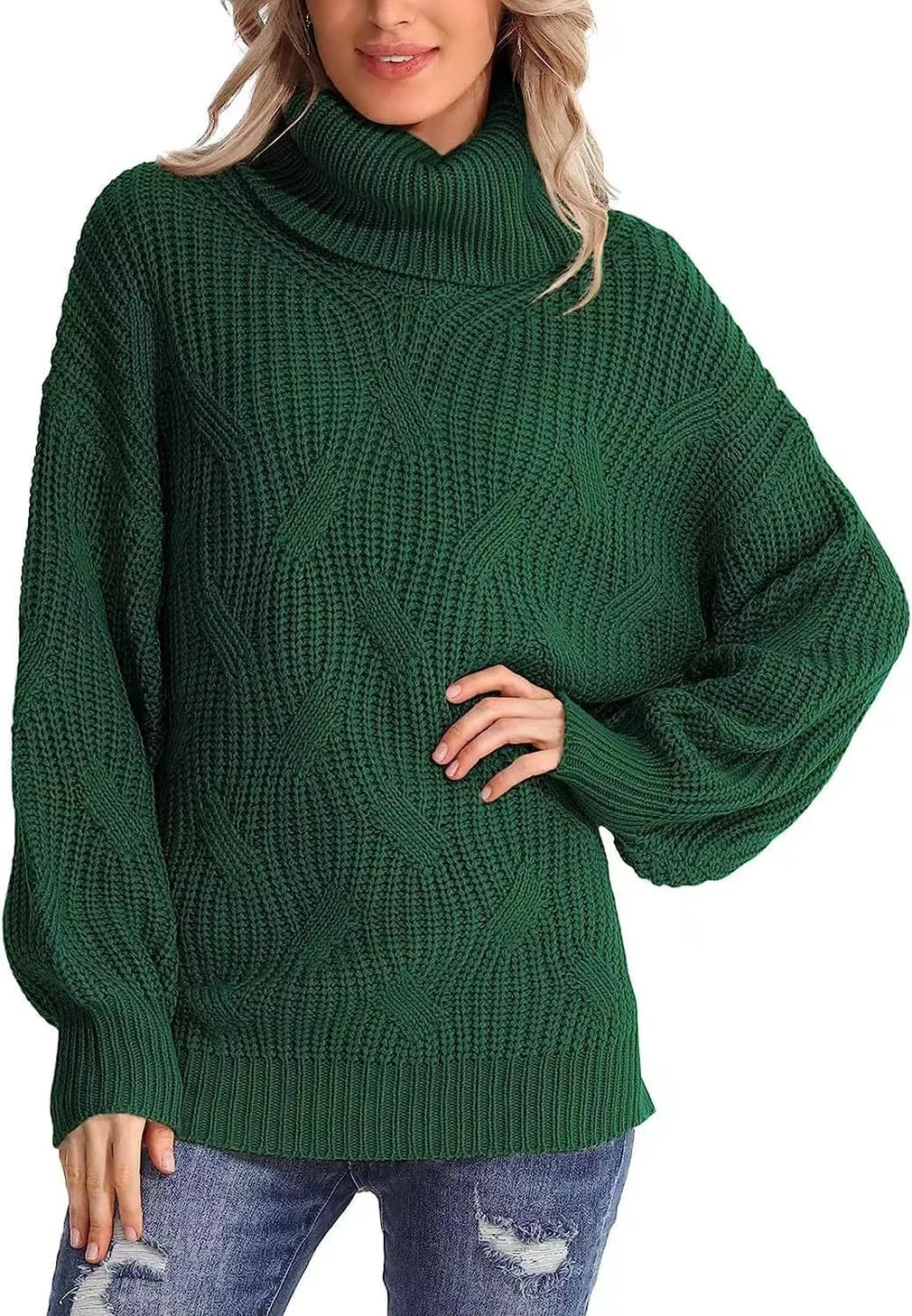 Women's Turtleneck Oversized Sweaters Knit Loose Oversized Pullover Sweater Top