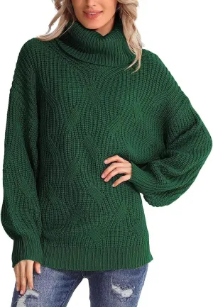 Women's Turtleneck Oversized Sweaters Knit Loose Oversized Pullover Sweater Top