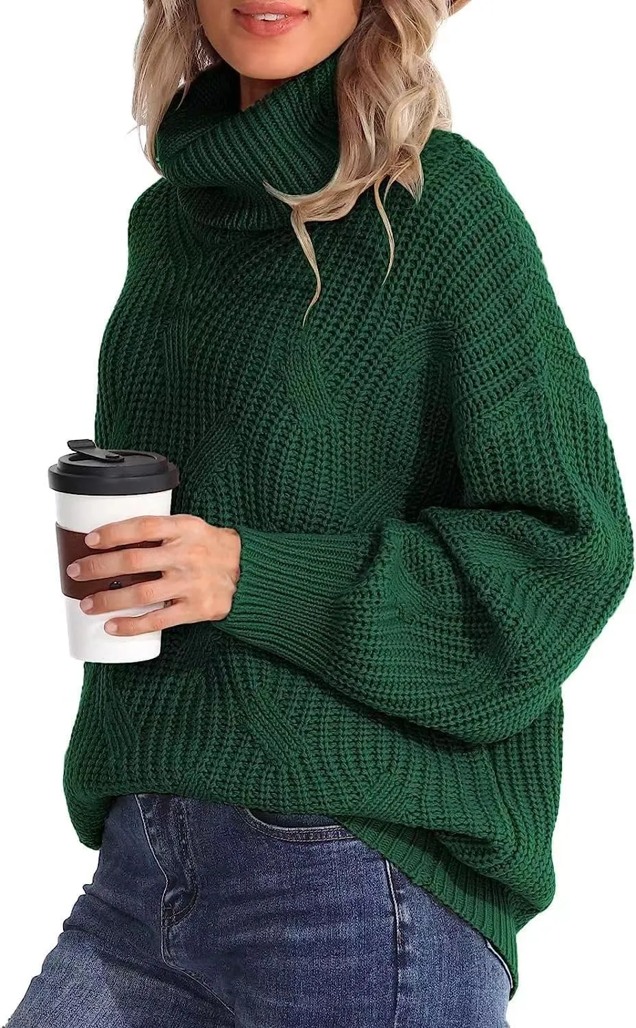 Women's Turtleneck Oversized Sweaters Knit Loose Oversized Pullover Sweater Top
