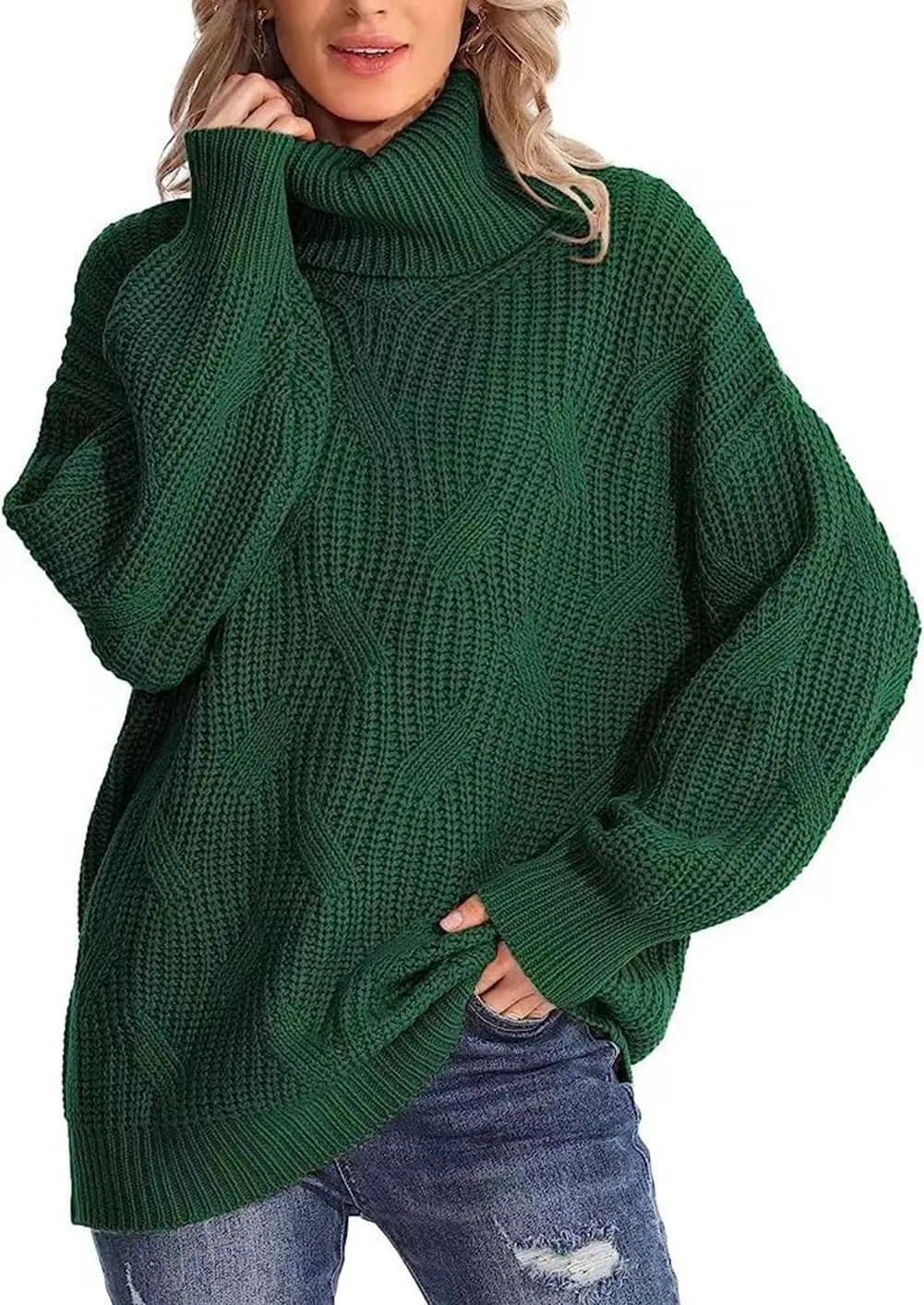 Women's Turtleneck Oversized Sweaters Knit Loose Oversized Pullover Sweater Top