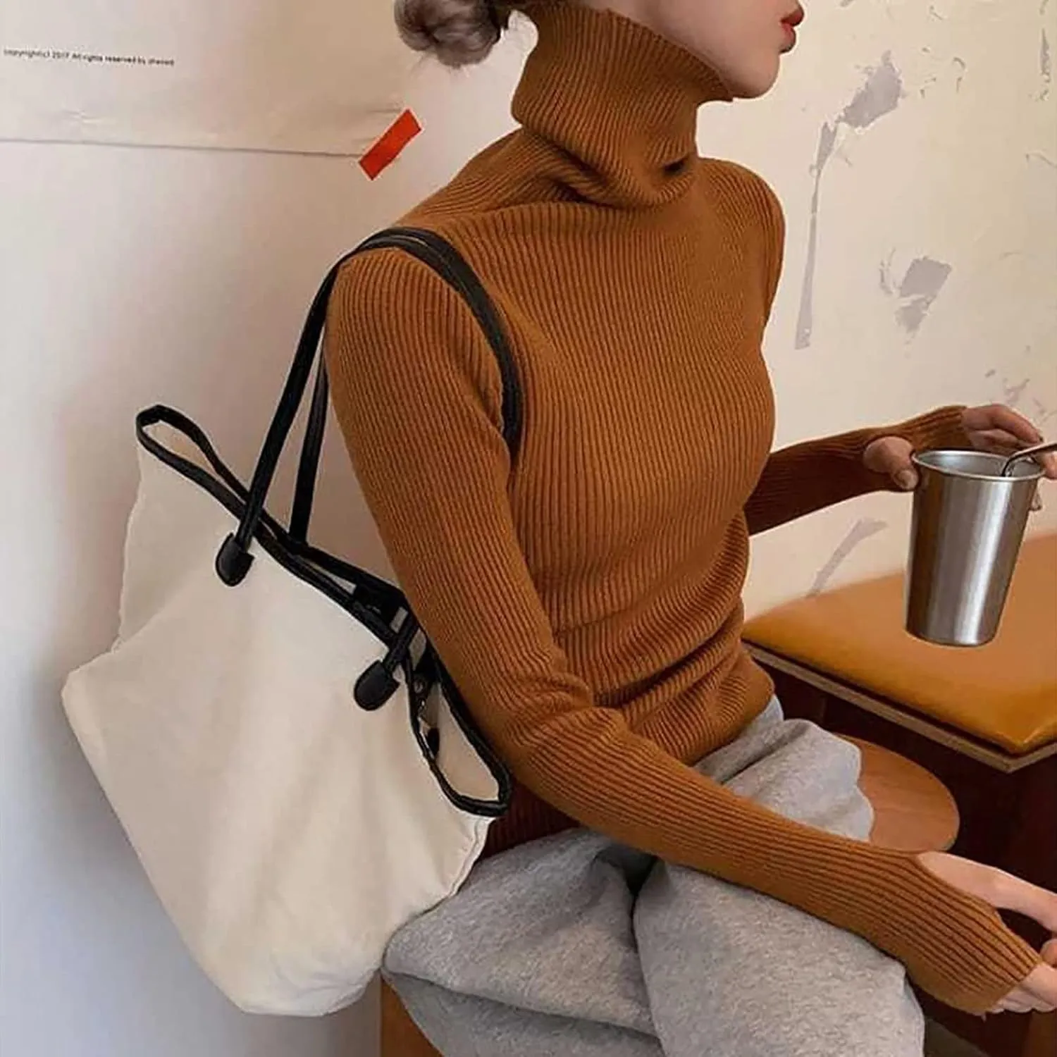 Womens Turtleneck Oversized Sweaters Wool Knit Bottom Female Long Sleeve Thick Loose Pullover Sweaters for Women