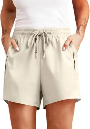 Womens Ultra Stretch Quick Drying Shorts Summer Breathable Beeswan Shorts High Waist Drawstring Beach Pants