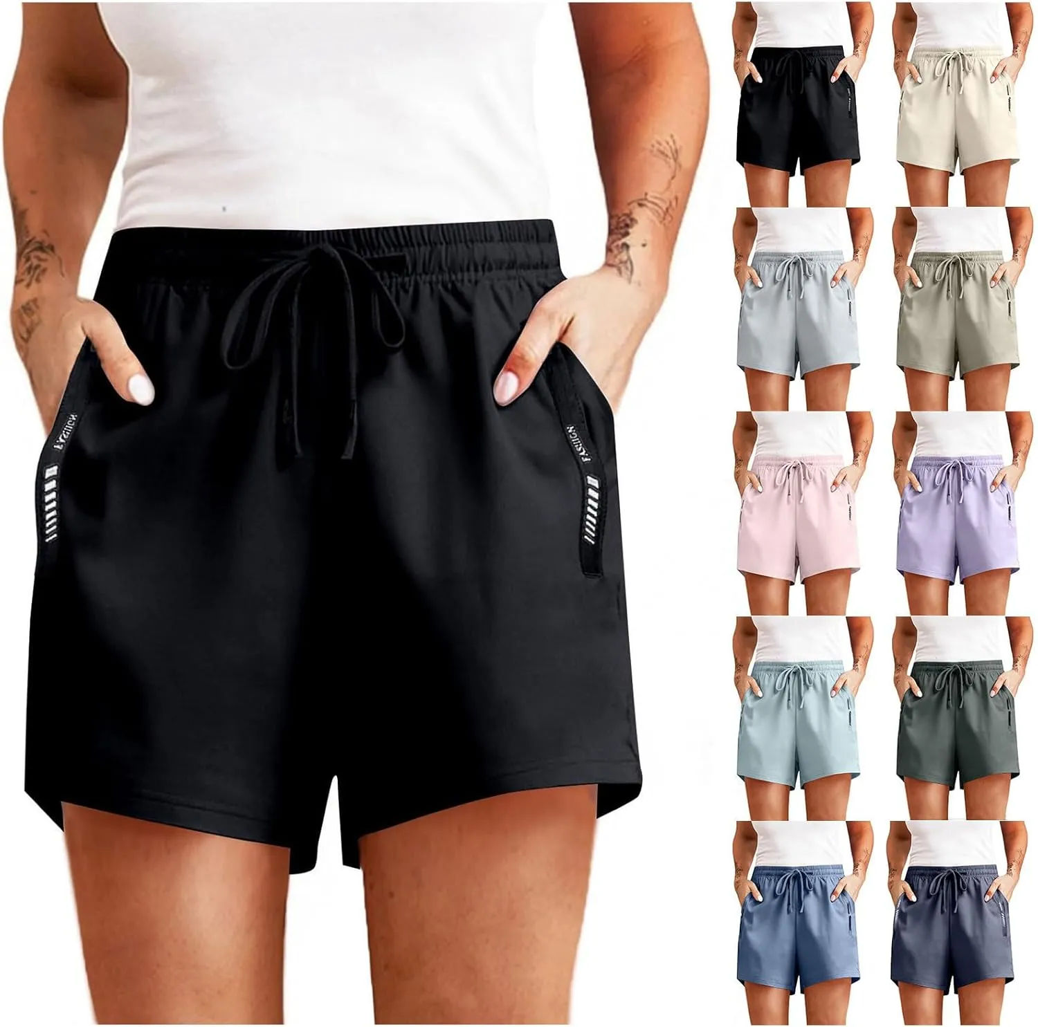 Womens Ultra Stretch Quick Drying Shorts Summer Breathable Beeswan Shorts High Waist Drawstring Beach Pants