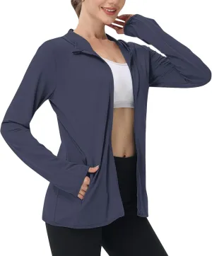 Womens UPF 50  Sun Protection Hoodie Jacket Lightweight Athletic Jacket with Zip Pockets Full Zip Long Sleeve Shirts
