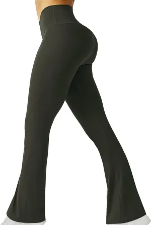 Womens Yoga Pants with Pockets Crossover High Waist Flare Leggings Tummy Control Yoga Leggings Wide Leg Dress Pants