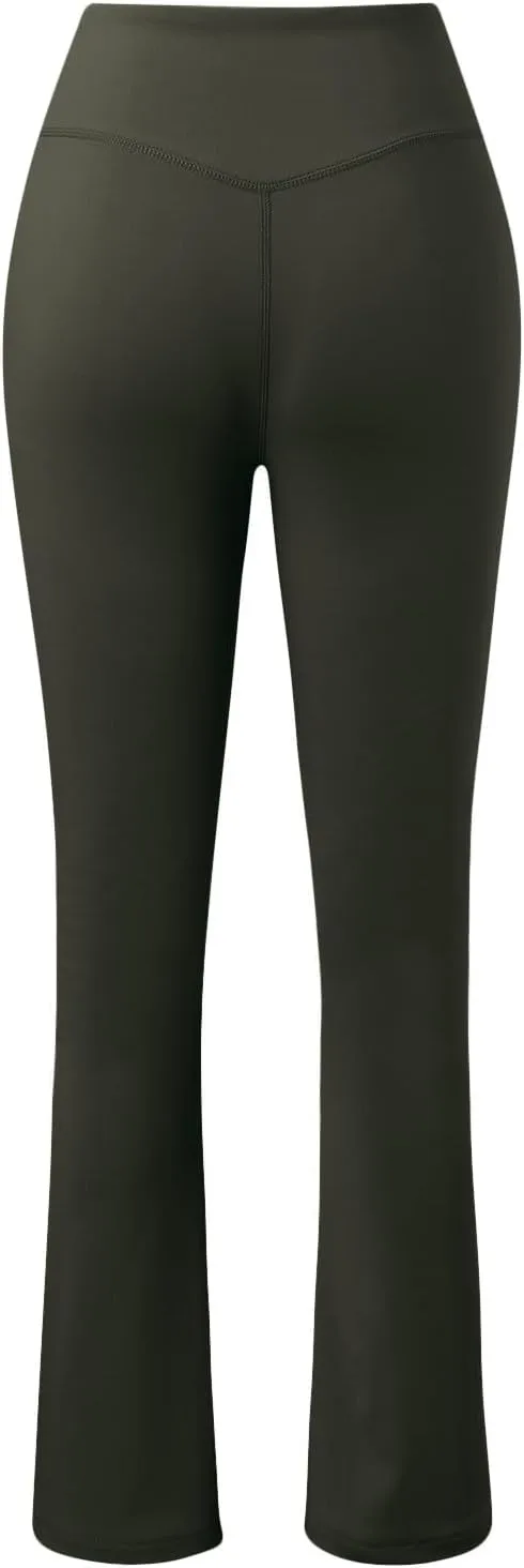Womens Yoga Pants with Pockets Crossover High Waist Flare Leggings Tummy Control Yoga Leggings Wide Leg Dress Pants