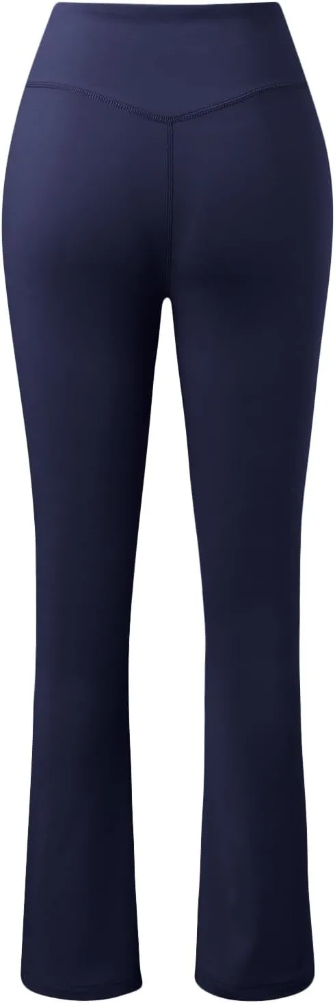 Womens Yoga Pants with Pockets Crossover High Waist Flare Leggings Tummy Control Yoga Leggings Wide Leg Dress Pants