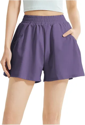 Workout Shorts for Women Elastic High Waisted Comfy Short Pant Quick Dry Athletic Workout Jogging Solid Color Shorts