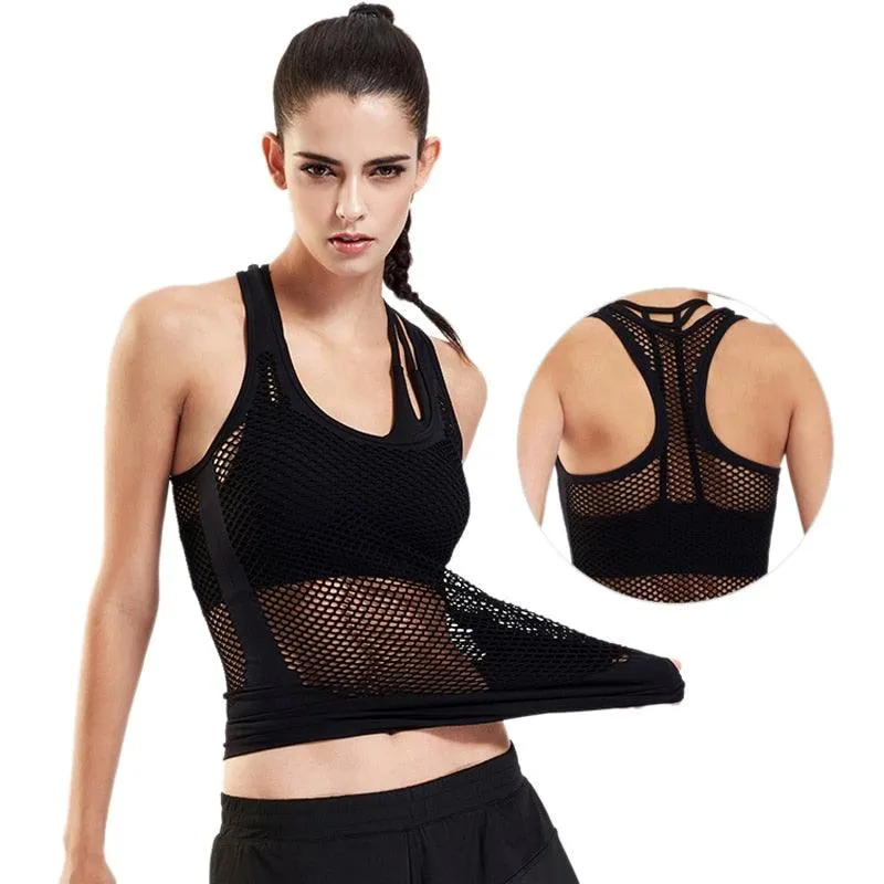 Workout T-Shirts, Gym Running Vest Tank Tops, Hollow Out Breathable Fitness Sport T-Shirts for Women