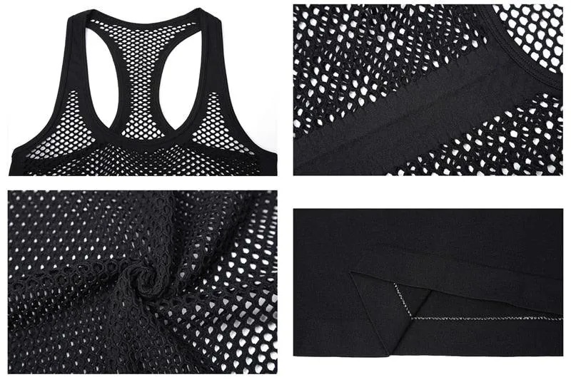 Workout T-Shirts, Gym Running Vest Tank Tops, Hollow Out Breathable Fitness Sport T-Shirts for Women