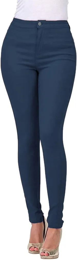 XUETON Stretchy Jeggings with Pockets for Women High Wasited Pull-On Stretchy Slim Fit Skinny Jeans Pencil Denim Pants Tights(Blue,XX-Large)