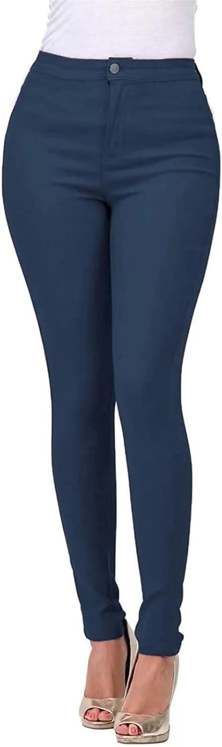 XUETON Stretchy Jeggings with Pockets for Women High Wasited Pull-On Stretchy Slim Fit Skinny Jeans Pencil Denim Pants Tights(Blue,XX-Large)