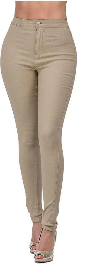 XUETON Stretchy Jeggings with Pockets for Women High Wasited Pull-On Stretchy Slim Fit Skinny Jeans Pencil Denim Pants Tights(Coffee,XX-Large)