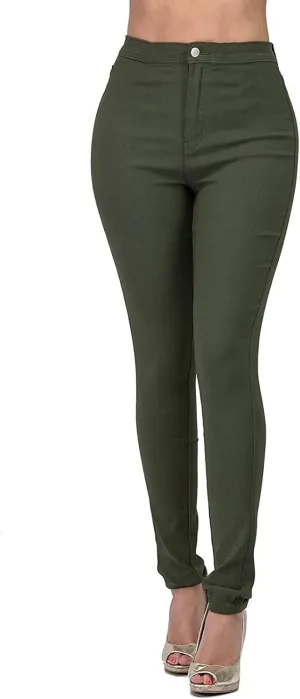 XUETON Stretchy Jeggings with Pockets for Women High Wasited Pull-On Stretchy Slim Fit Skinny Jeans Pencil Denim Pants Tights(Green,Large)